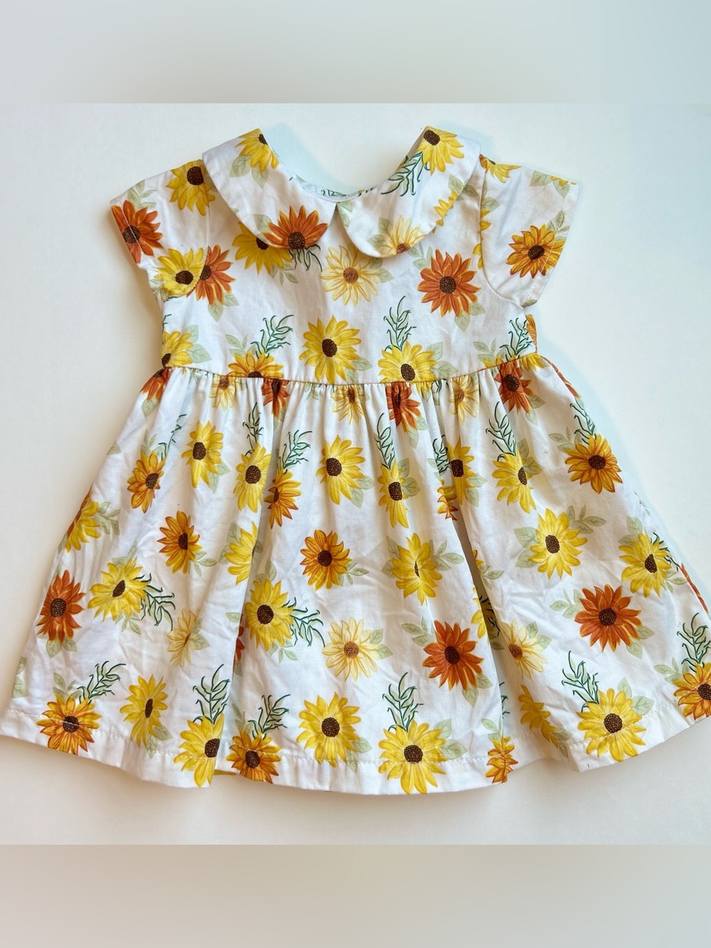 Vintage Good Lad White Sunflower Print Dress with Yellow and Orange Flowers